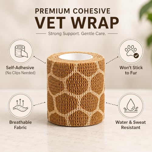 Premium Pet Vet Wrap — Non-Stick to Fur Self Adherent Bandage Wrap for Dogs, Cats & Horses, Breathable Cohesive Tape for Wounds, Paws & Legs, Animal Print Design - Pack of 2 - color: Giraffe Print