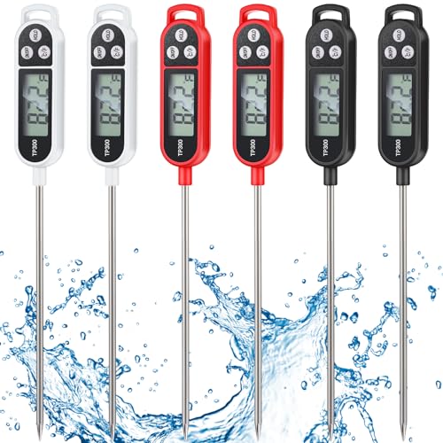 6 Pcs Instant Read Meat Thermometer Long Probe,Black, White, Red | Probe Waterproof Digital Thermometer, For Cooking BBQ Water Milk Liquids, Quick Accurate Food Temperature - color: Black, White, Red