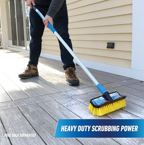 Unger Hydropower Lock-On 10" Bi-Level Scrub Brush | Dual-level bristles for deep scrubbing; ideal for garage, driveway, deck, concrete & brick - size: 10 inches (Pack of 1), style: Multi-Angle Scrub Brush