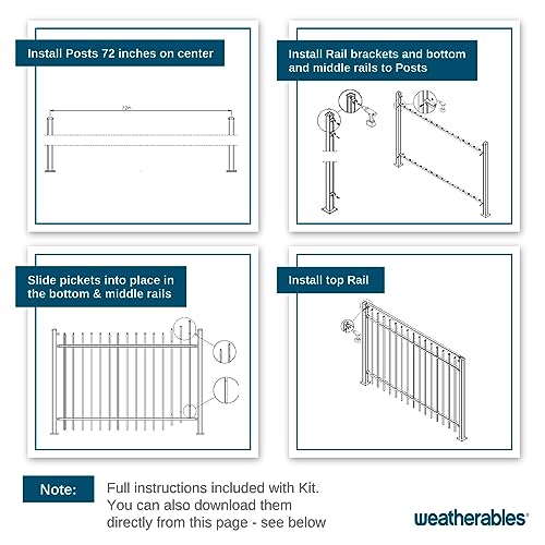 Weatherables Livingston Aluminum Fence Kit – DIY Kit for Backyard and Garden Fencing, Made with Durable Powder-Coated Aluminum that Combats Rust, Fading, and Corrosion (4’ x 6' Fence Panel) - size: Livingston 4' x 6' Fence Panel