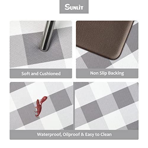 Sunlit Set of 2 Anti Fatigue Kitchen Floor Mat, Non Slip Waterproof Comfort Standing Mat, 0.4 Inch Thick Cushioned Farmhouse Kitchen Rug Runner, Gray and White Buffalo Plaid(Size:17"x28"&17"x47") - color: Grey