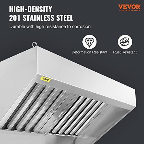 VEVOR Commercial Exhaust Hood, 5FT Food Truck Hood Exhaust, 201 Stainless Steel Concession Trailer Hood with 2 Detachable U-shaped Grid Oil Filter Mesh, Rust Resistant Vent Hood for Kitchen Restaurant | Concession Trailer Hood with 2 Detachable U-Shaped G