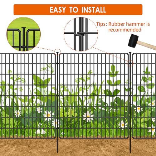 15 Panels No Dig Fence with Gate, 32 in(H) X 36 ft(L) Garden Decorative Fence Animal Barrier for Dogs, Rustproof Metal Garden Edging Border for Outdoor, Yard, Patio, Black - size: 15 Panels 32 in(H) X 36.2 ft(L) with gate