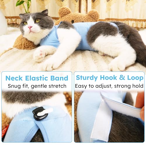 Hpetppy Recovery Suit for Cats After Surgery Soft Breathable Pet Bodysuit E-Collar & Cone Alternative Surgical Suit Kitten Wear Anti Licking Wounds Cat Onesie Cats Neuter Shirt Blue S - color: Blue, size: Small