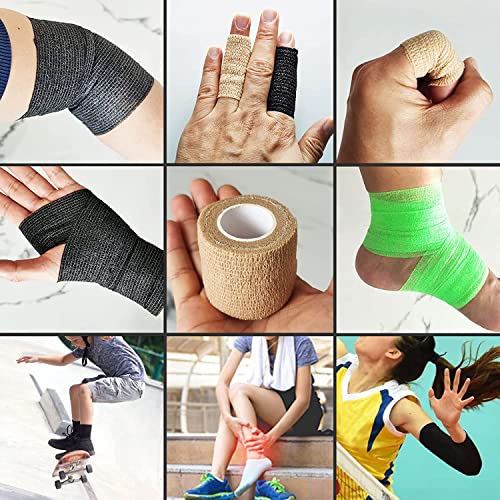 Self Adhesive Bandage wrap, Elastic Bandage wrap 2 inch, Wrap for Injury | Self adhering, Self adherent cohesive wrap, adhesive wrap bandage rolls,For Sports, First Aid Tape, 5 Yards, 6 Pack - size: 2 Inch