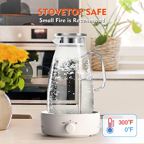 Aofmee 100 Oz Glass Pitcher, 3L Water Pitcher with Lid, Iced Tea Jar with 304 Stainless Steel Lid and Spout, Heat Resistant Jug for Sun Tea, Water Carafe for Cold or Hot Beverage Serveware Juice | Thickened Borosilicate Glass Iced Tea Pitcher, Drip-free S