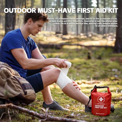 Waterproof First Aid Kit 186 Pcs Survival Gear, Portable Small Boat Dry Bag Bug Out Bags, Emergencies Medical Kit Ideal for Boating, Fishing, Hiking, Camping, Kayaking (Red) - color: Red