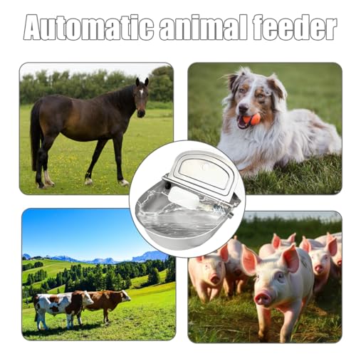 Automatic Animal Drinking Horse Water Bowl Stainless-Steel Livestock Waterer with Float Valve, Large Capacity Outdoor Trough for Dogs Horse Goat Pig Cow
