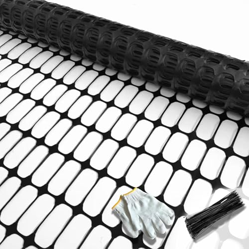PotatoLife Black Plastic Garden Fence, Extra Strength, 40''x100' | Temporary HDPE Fence for Construction, Landscape, Snow, Animal & Pet Barrier, Easy to Install, Cut to Size, with 50 Zip Ties - color: Black, size: 40'' x 100'