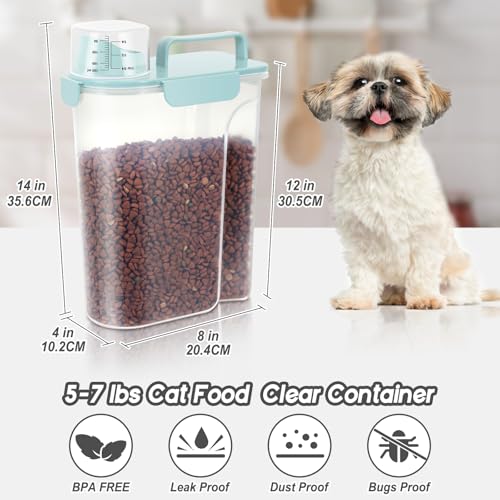 5-7Lbs Airtight Cat Dog Food Storage Container Portable with Upgraded Large Spout and Cup, Plastic Pet Dispenser for Small Animal Kibble, Bird Seed, Oatmeal, Rice, Flour, Brown Sugart-Sky Blue - color: Sky Blue, size: 5L-1pack