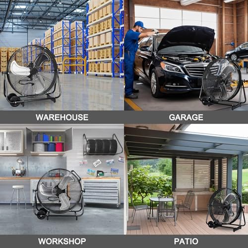 BILT HARD 24" 8100 CFM High Velocity Drum Fan, 3 Speeds Heavy Duty Tilt Metal Floor Shop Fan, Commercial Industrial Use for Garage, Factory, Warehouse, Black - size: 24 INCH