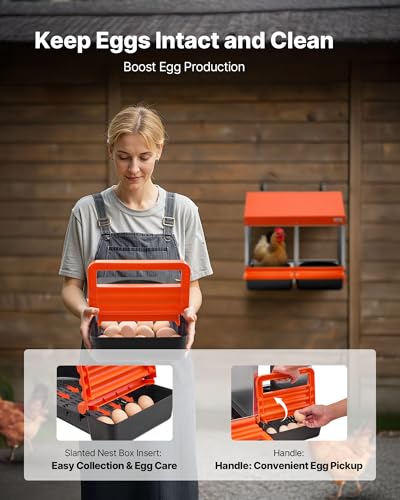VEVOR Chicken Nesting Boxes, 2 Compartments, Easy Egg Collection, Wall Mount, Easy to Assemble, Galvanized Steel and High-Strength Plastic, Roll Away Nesting Boxes for Chickens Laying Eggs, Orange - size: 21.1"L x 20.7"W x 18.7"H