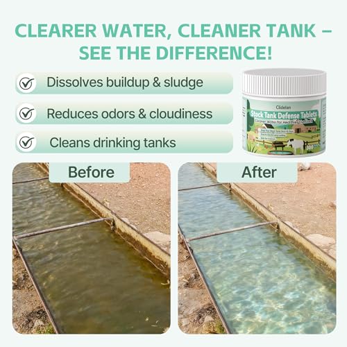 Stock Tank Defense Tablets – Stock Tank Care for Livestock Water Troughs – Helps Reduce Visible Buildup & Sludge – Easy Routine Care for Horses, Cattle, Goats & Chickens, 300 Count