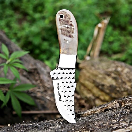 Custom Handmade 7'' fixed blade hoof rasp knife Cow boy knife Bull cutter Cowboy knives with Turquoise Handle pancake leather sheath (RAM HORN) - color: RAM HORN
