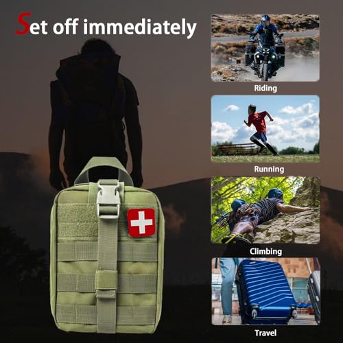 293Pcs/set - First Aid Kit Molle Pouches Emergency Survival Kit Suitable for Outdoor Activities, Home, School, Hiking, Car Travel and Camping - Quick Response First Aid Essentials (Olive Green) - color: Olive Green