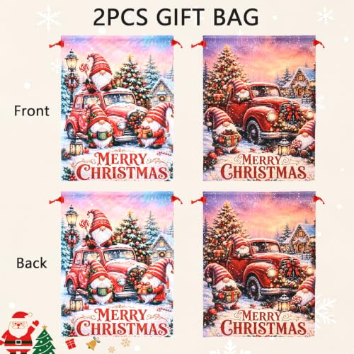 KzgtY Christmas Gnome 2PCS Gift Bags with Drawstring, 16 x 12 Inch Reusable Present Sacks for Christmas,Brithday, Holidays,Parties & Gift Packaging - color: Christmas Gnome