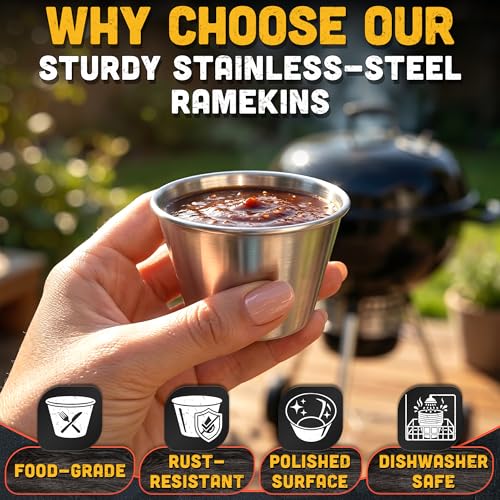 12 Pcs Dipping Sauce Cups, 2.5 Oz Stainless Steel Ramekins | Metal Condiment Cups; Stackable; 2.3 In Diameter; for Sushi, Wings, Charcuterie & Dips; Reusable for Portion Control