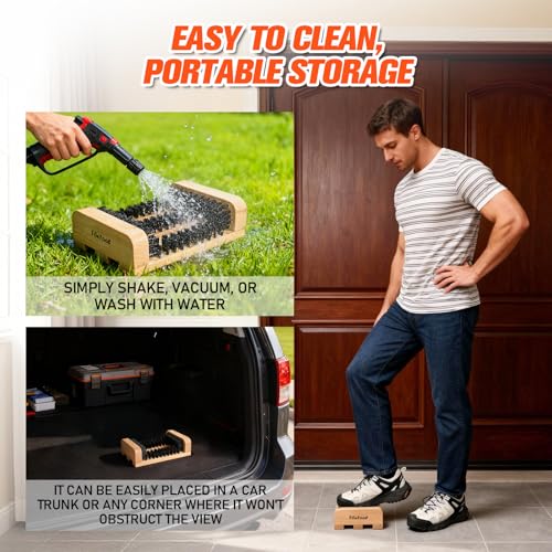 Wooden Boot Scraper Outdoor Heavy Duty Shoe Brush Cleaner for Muddy Boots, Dual Bristle Entryway Shoe Cleaner System for Home Entrance Garage Farm Snow Rain Durable Hardwood Base