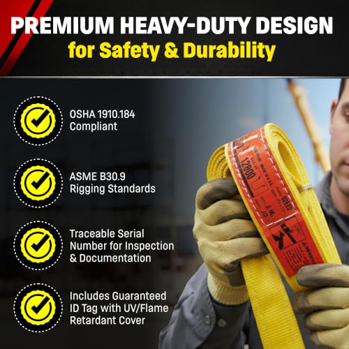 DD Sling (USA Made). 2" wide X (4' to 20' lengths) in Listing! 2 Ply Twisted Eye, Nylon Lifting Slings, Eye & Eye, Heavy Duty (900 webbing), 6,400 lbs Vertical, 5,100 Choker, 12,800 Basket Load Capacity (2inX10ft) - size: 2 in x 10 ft