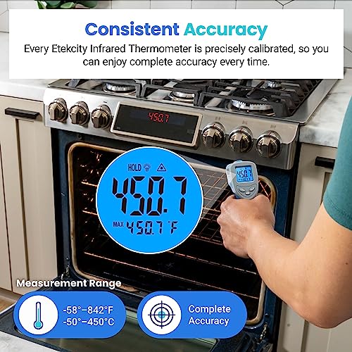 Etekcity Infrared Thermometer Laser Temperature Gun 774, Blue | Cooking, Pizza Oven, Griddle, BBQ, Meat, HVAC, Engine, Adjustable Emissivity, MAX Display, Surface Measurement - color: Blue, style: Classic
