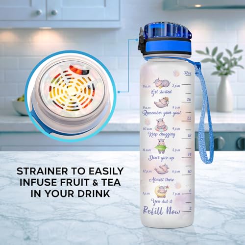 Cute Hippo Hydration Water Bottle 32oz, Stop Slacking Drink Your Water Motivational Bottle, Funny Hippopotamus Animal Gift for Women, Hippo Lover Gifts - color: Hippo