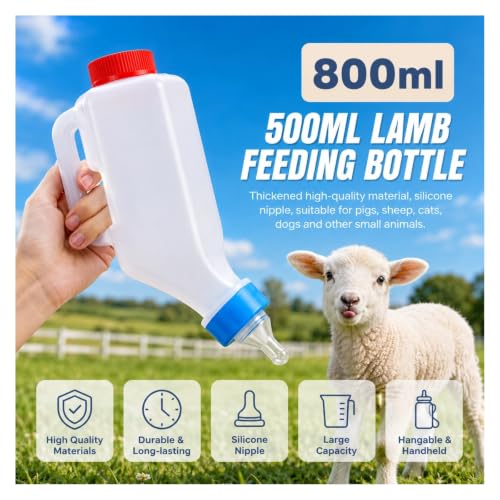 5pcs 500ml Lamb Feeding Bottle, Thickened Goat Milk Feeder Bottles, Hang Upside Down Livestock Milk Bottle with Pacifier Hanging Handle for Goat Lamb Fawns Nigerian Dwarf Doeling
