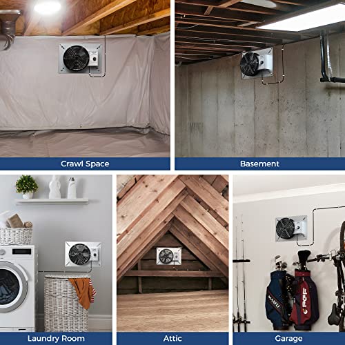 ALORAIR 540CFM Crawl Space Ventilator Fan with Humidistat & Thermostat | 8.7 Inch Basement Vent Fan with Freeze Protection, IP-55 Rated Isolation Mesh for Crawlspace, Garage, Attic, Exhaust - size: Medium