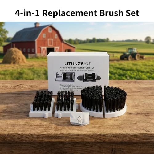 Heavy Duty Boot Scrubber Replacement Brushes Set with Solid Plastic Base - 4-in-1 Shoe Scraper Refill Kit (2 Side, 2 Bottom) & Screws - Custom Fit for Specific Models (Not Universal)