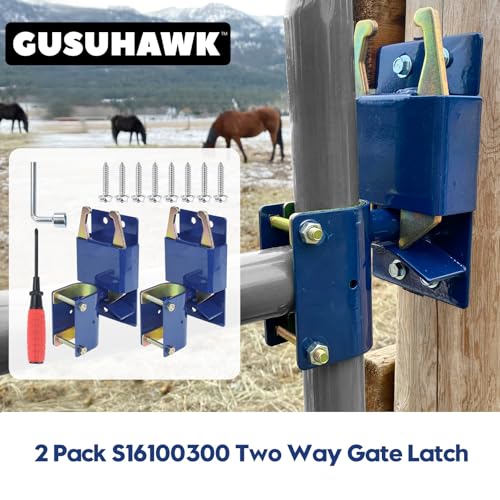 2 Way Farm Gate Latch for Gate with 1-5/8 to 2" Tubes, 2 Pack Blue | 4.1"x7.8" Two Way Gate Latch, Farm Gate Latch for Metal Tube Gates, Used as Livestock Gate Latch (Horse Cattle) - color: 2x S16100300