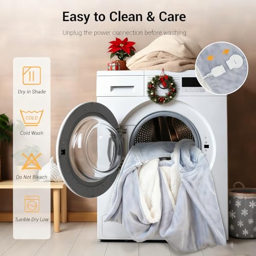 Electric Heated Blankets Hoodie for Women with Removable FootPocket,Wearable Heated Blanket Throw with Sleeves Heated Robe Flannel&Sherpa Heating Wrap Poncho Shawl with 9 Temp 50"x80" - color: Light Gray, size: 50"×80"
