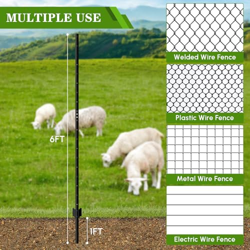 10 Pack Metal Fence Post, 6FT Heavy Duty U-Post for Wire Fence, No Dig T Posts Garden Fencing Stakes for Temporary Fencing, Electric Fence Wire, Corner Anchor - size: 6FT-10P