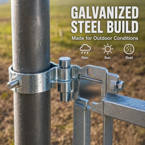 2-Pack 1-3/8" T-Post Gate Hinge Kit,Heavy Duty Galvanized Steel Chain Link Fence Gate Hinge Pins,200° Swing for Farm, Garden, Backyard Gate