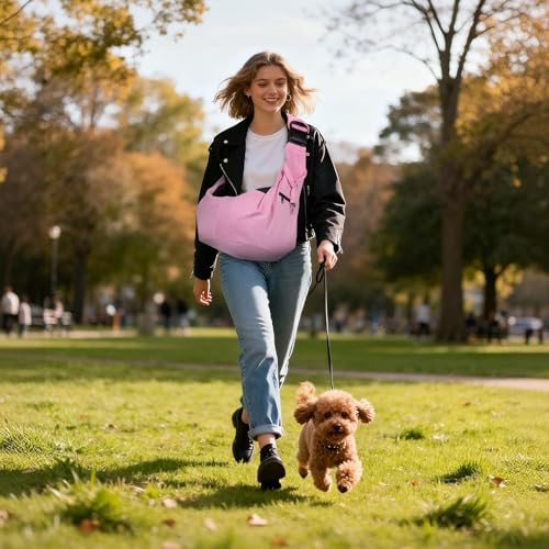 Dog Sling Carrier for Small Dogs and Cats Up to 16.5 Lbs, Breathable with Shoulder Pad Pet Crossbody Shoulder Bag, (Khaki, 1 Pcs) Intended for Outdoor/Camp/Travel - color: Khaki
