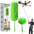 Cobweb Duster with Extension Pole, Washable Cleaning Duster Set with 2 Duster Heads, Corner Brush, 15-110-Inch Telescoping Pole for high Ceiling Fans, Long Duster for high Ceilings，Spider Web Brush