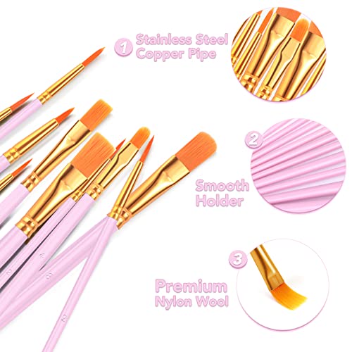 ESRICH 160PCS Pink Paint Brushes, Paint Brush for Acrylic Painting | Artist Paintbrushes for Oil Watercolor, Body Face Rock Canvas, Small Paint Brushes for Kids - color: Pink, size: 160