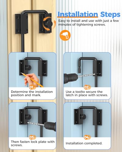 Updated U Patio Sliding Door Loop Lock Latch, Black-2 PCS | 90/180 Degree Aluminum Alloy Home Security Loop Bolt Lock for Barn Door,Window, Fence, Shed and Gate Latch - Rotary Locking - color: Black-2 PCS