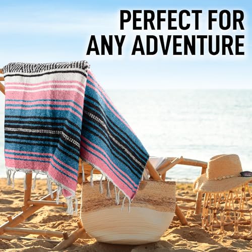 Hydration Nation Authentic Large Handwoven Mexican Striped Throw Blanket - Soft, Durable, Eco-Friendly - 70"x50" - Cotton Candy - color: Cotton Candy