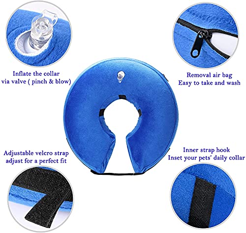 Inflatable Dog Cone Collar for After Surgery, Doggie Neck Blow up Donut Recovery ECollar, Soft Adjustable Dog Cone for Small Medium Large Dogs and Cats - color: Blue, size: Large (Neck: 15"-18")