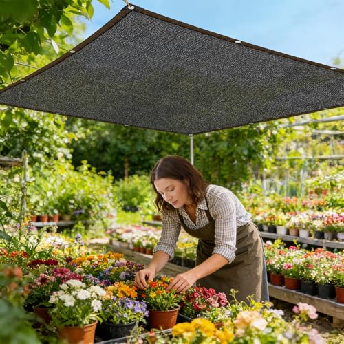 Shade-Cloth 85-90% for Garden Greenhouse Plants 10x14 FT, Black Sun-Block Shade Cover Mesh Tarp with Grommets Sun Shade Canopy for Outdoor Pergola Patio Flower Lawn Kennel Chicken Coop - size: 10x14 FT