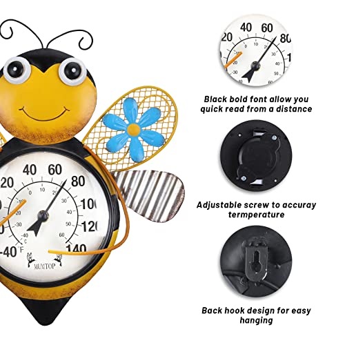 Outdoor Thermometer, Bees Thermometer for Patio, Yard, Garden | Large Number Wall Mounted No Battery Needed Waterproof