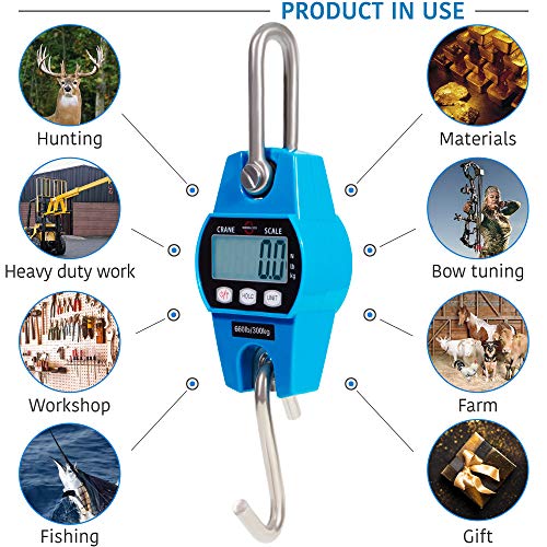Digital Hanging Scale 660 LB 300 KG - Professional Heavy Duty Waterproof Fish Scale - Portable Durable Crane Scale for Luggage Weight Suitcase Hunting Farm Bike Bow Fish Weight Fishing Scale - color: Blue, size: Standard