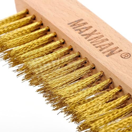 MAXMAN Brass Brush 2Pcs, 10" Soft Brass Bristle Brush, Rust/Weld Cleaner | Heavy Duty Wire Brushes for Cleaning, Anti-slip Long Beechwood Handle, for Metal Rust/Welds, Compact & Sturdy - style: 2Pcs Soft Brass Bristle Brushes