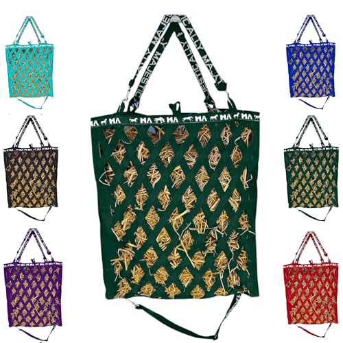 Majestic Ally Double Side Open Slow Feeder Hay Bag - Diamond shaped Obliquely Placed Webbing (Hunter Green) - color: Hunter Green
