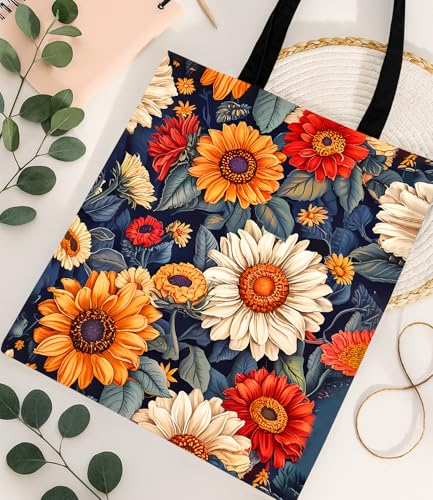 Aesthetic Floral Canvas Tote Bag - Reusable Shoulder Tote Bag for Women Lady Casual Vacation, Shopping, Work, Gym - color: 1
