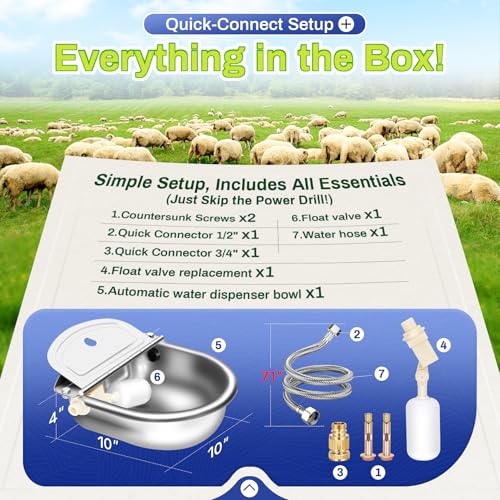 Automatic Animal Drinking Water Bowl with Float Valve, Extended Pipe,3L Stainless Steel Waterer Feeder Farm Dog Dispenser Kit Self Filling for Livestock Horse Goat Water Trough - size: 71" Hose