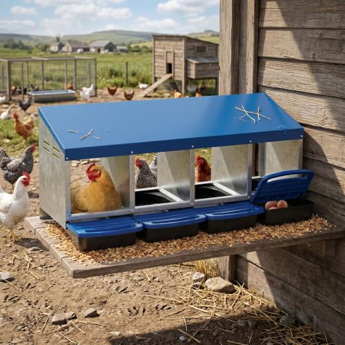 Garvee 4-Hole Roll Away Egg Collection Chicken Nesting Box | Galvanized Steel Nest Box for Laying Eggs - color: Blue, size: 4 holes