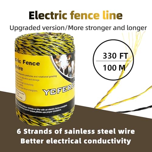 Upgraded Electric Fence Polywire 330 Feet，100 Meter，6 Stainless Steel Strands for Reliable Conductivity and Rust Resistance，Portable Electric Fence Rope - size: 330 Feet/100 Meters