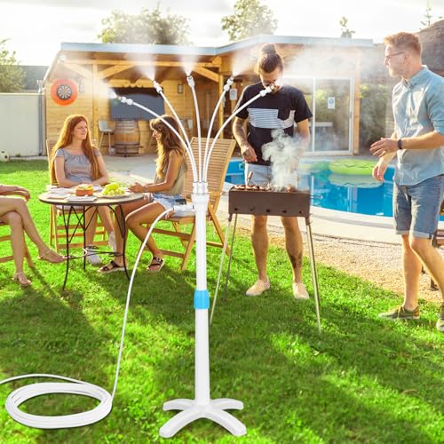 Stand Mister System, Portable Misting Cooling System with Upgrade Adjustable Riser Tube, 5 Spray Nozzles + 26.2FT (8M) Misting Line for Patio Pool BBQ Cooling Kids Water Playing (3.8FT) - size: 3.8 FT