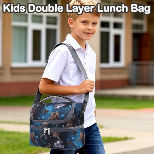 FlowFly Double Decker Cooler Insulated Lunch Bag Large Tote for Boys, Girls, Men, Women, With Adjustable Strap, MyDinosaur - color: MyDinosa