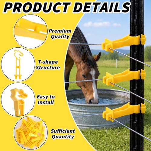 75Pcs Reversed Extender Electric Fence T Post Insulators, Yellow | Snap, 4.7 Inch, Plastic, Fit T-Post Insulator, for Electric Fence Wire, for Yard Agricultural Ranchers Farm